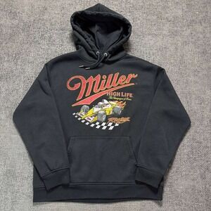 Miller High Life Graphic Hoodie Mens L Black The Champagne of Beers Pullover